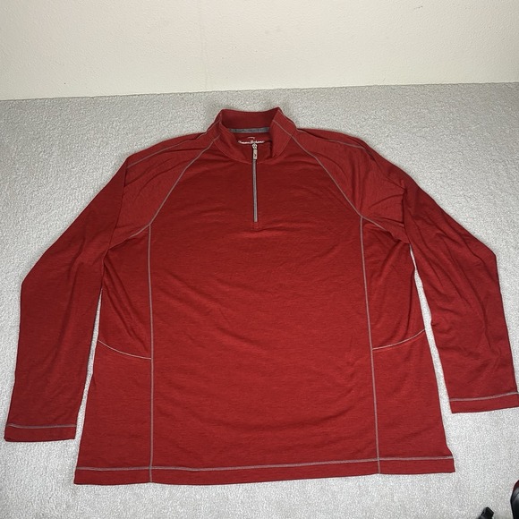 Tommy‎ Bahama 1/4 Pullover Mens XLarge Red Wool Blend Lightweight Golf - Picture 2 of 7